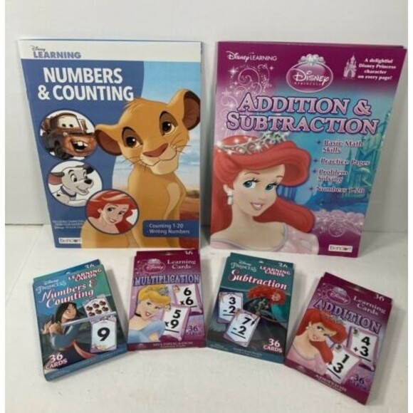 Disney Princess Learning Flash Cards 4 Pk PLUS 2 Disney Learning Skill Books NEW - Picture 1 of 7